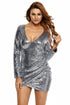 Silver Ruched Sequin Long Sleeve Nightclub Dress